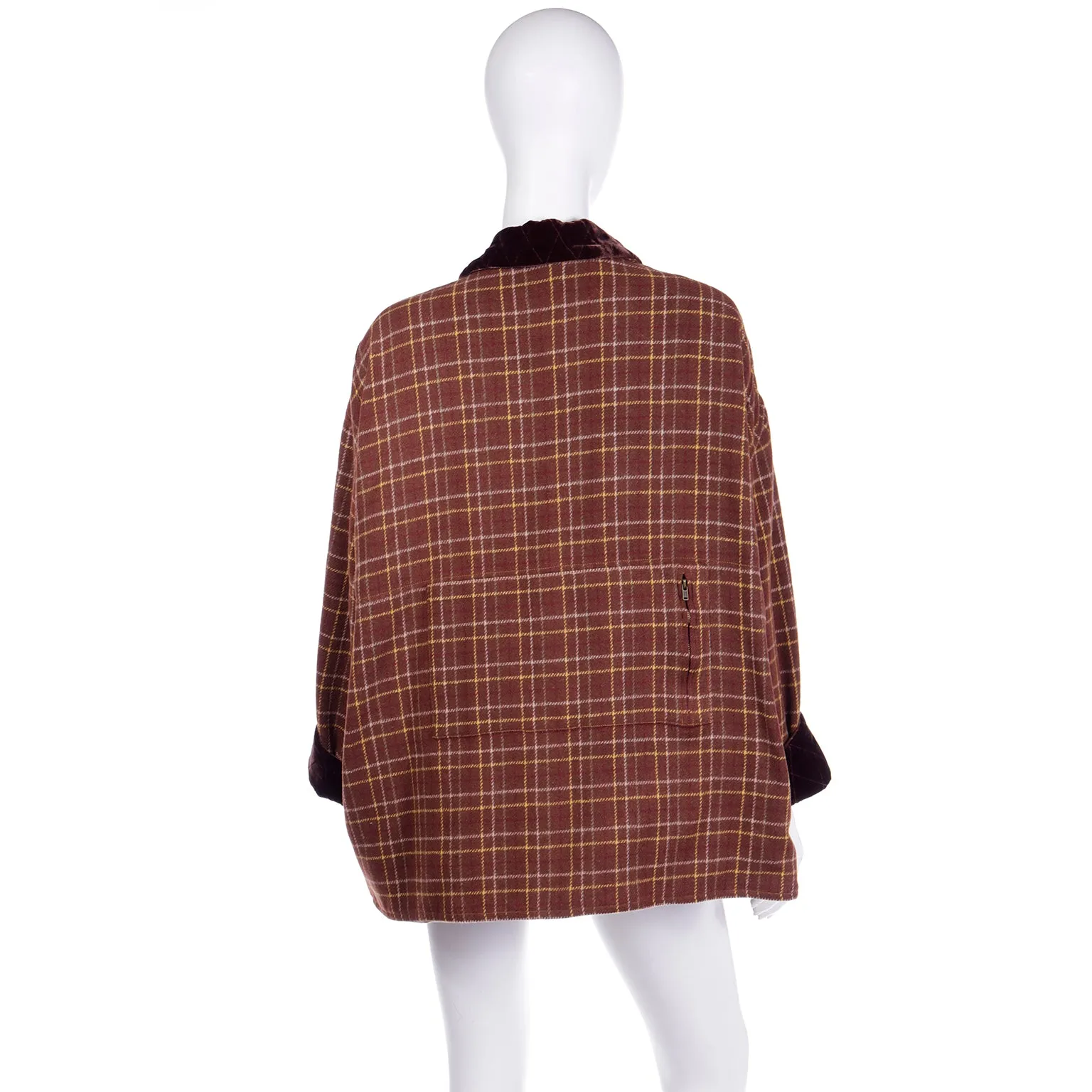 1980s Gordon Henderson Brown Plaid Jacket w/ Velvet Details