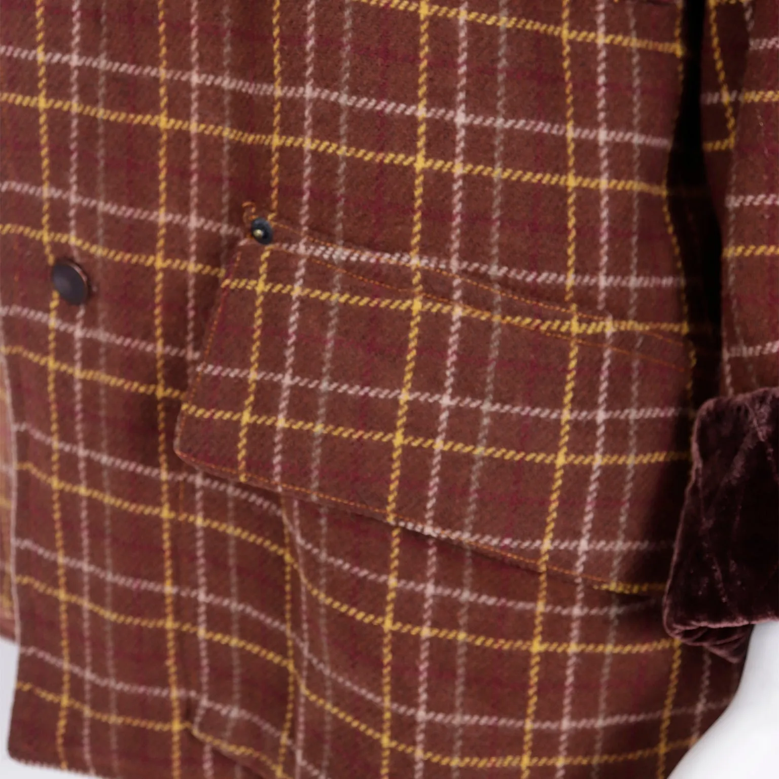 1980s Gordon Henderson Brown Plaid Jacket w/ Velvet Details