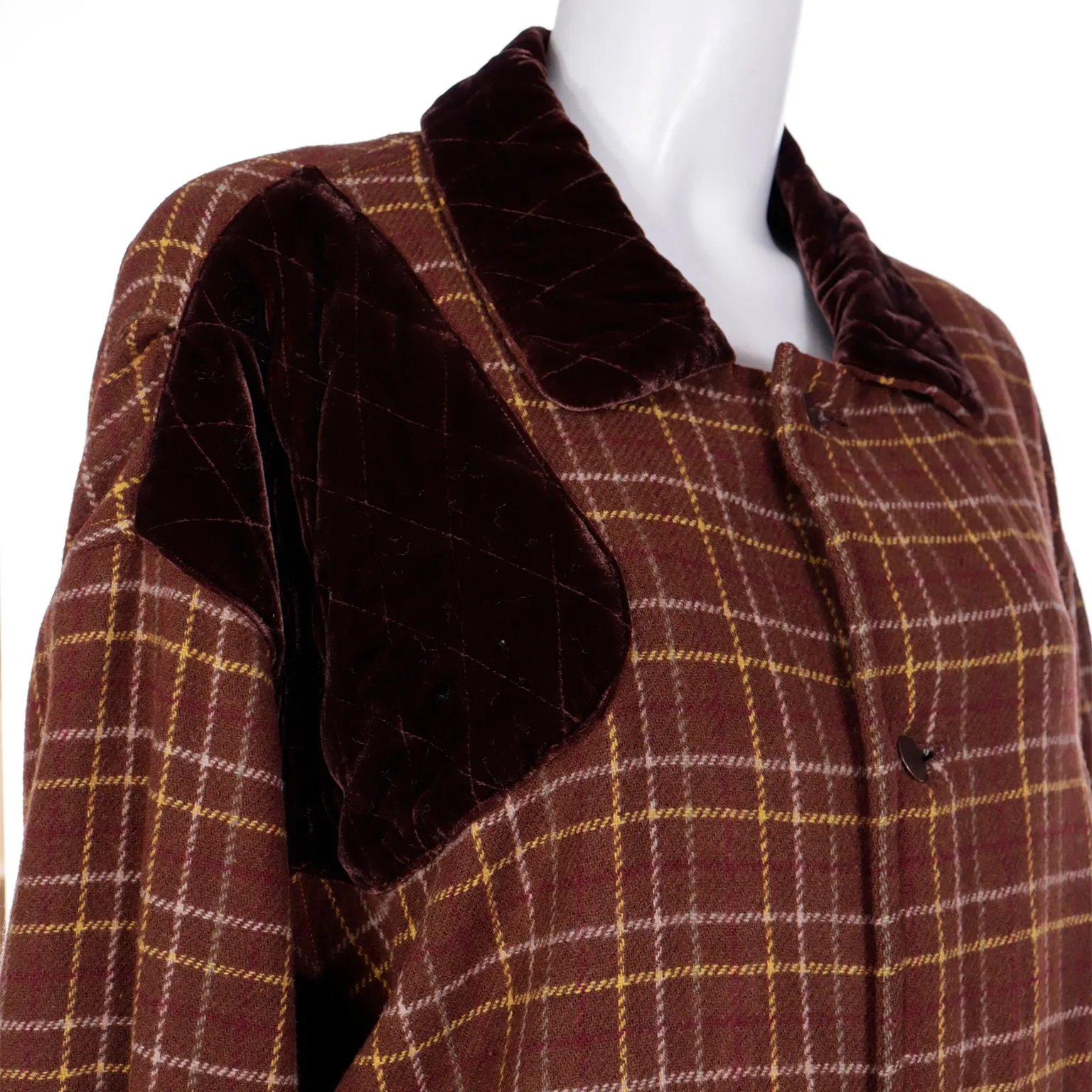 1980s Gordon Henderson Brown Plaid Jacket w/ Velvet Details