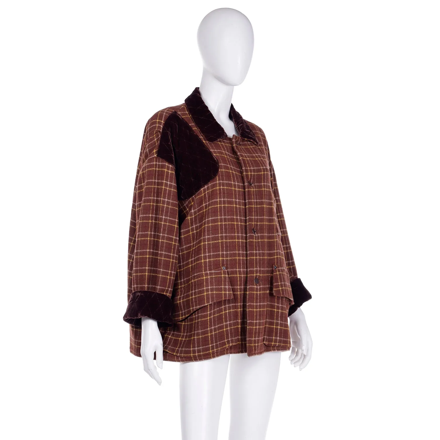 1980s Gordon Henderson Brown Plaid Jacket w/ Velvet Details