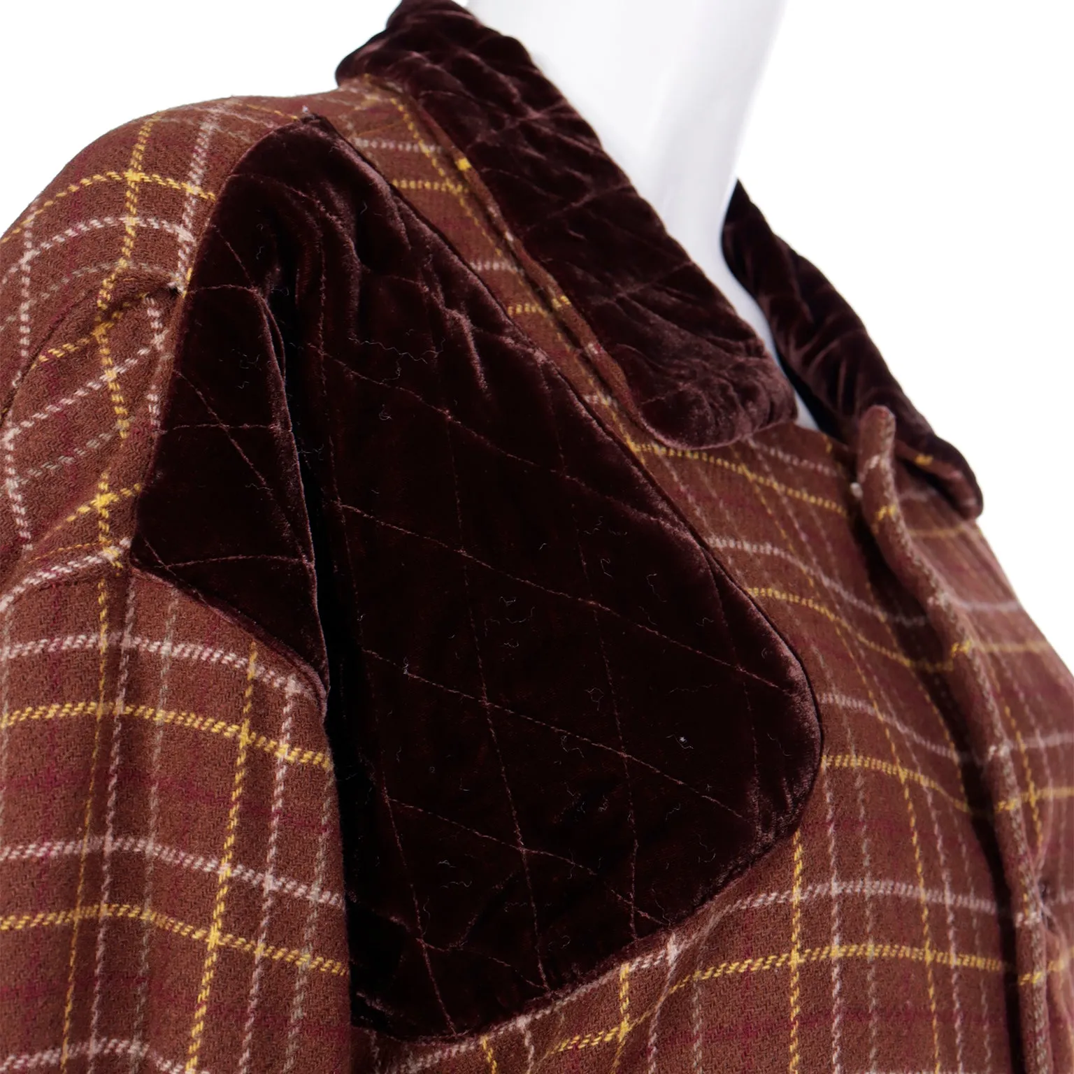 1980s Gordon Henderson Brown Plaid Jacket w/ Velvet Details