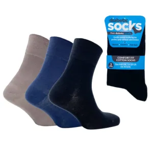 3 Pairs Black/Blue/Grey - Ladies Diabetic Soft Grip Non Elastic Loose Weave Top Diabetic Socks Size 4-8