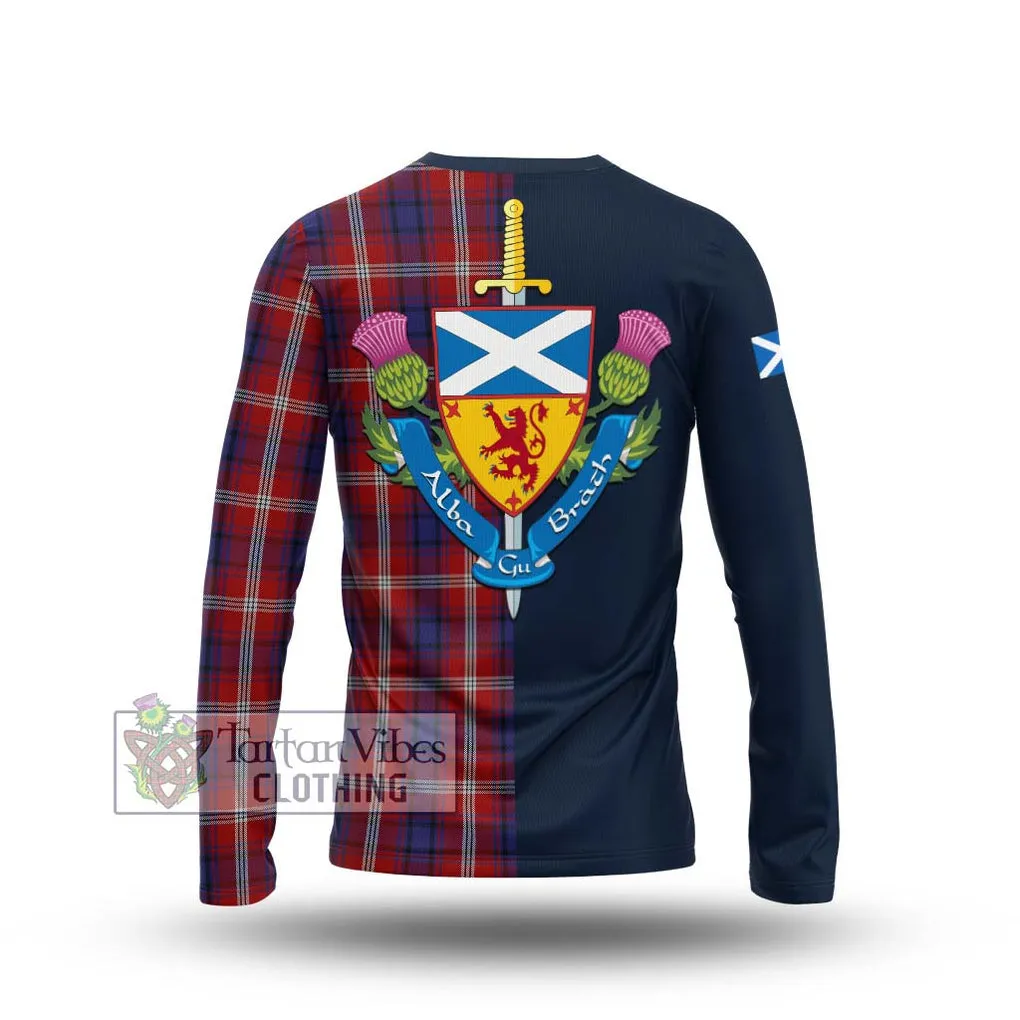 Ainslie Tartan Long Sleeve T-Shirt Alba with Scottish Lion Royal Arm Half Style