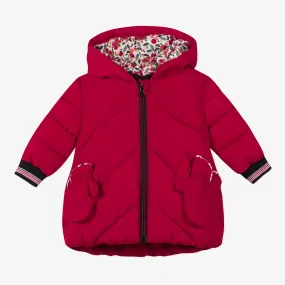 Baby girl red coated puffer jacket and mittens