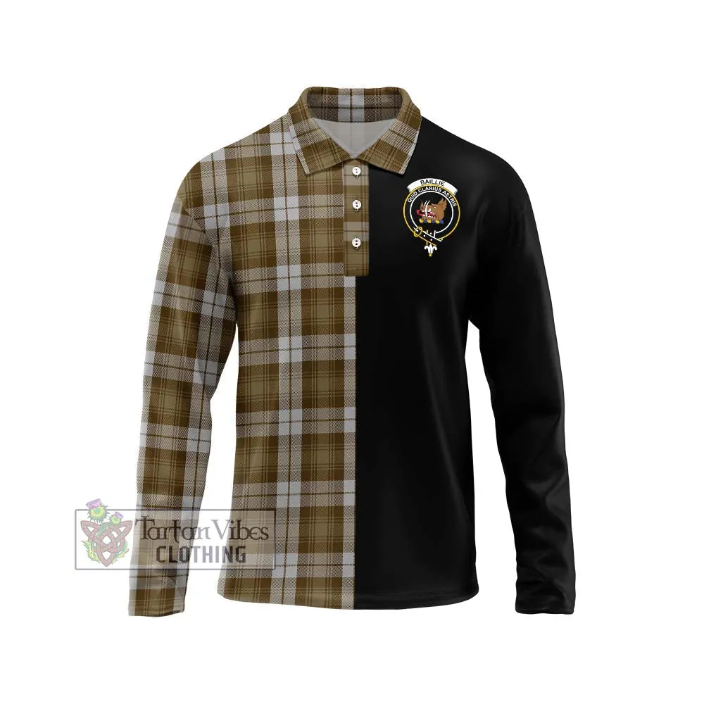 Baillie Dress Tartan Long Sleeve Polo Shirt with Family Crest and Half Of Me Style