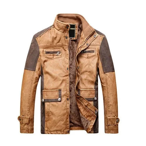 Biker Patchwork Warm Leather Jacket