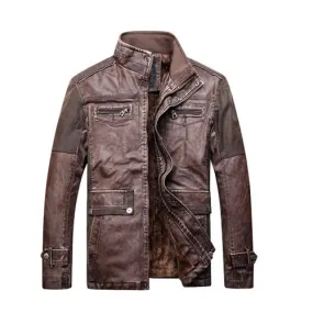 Biker Patchwork Warm Leather Jacket