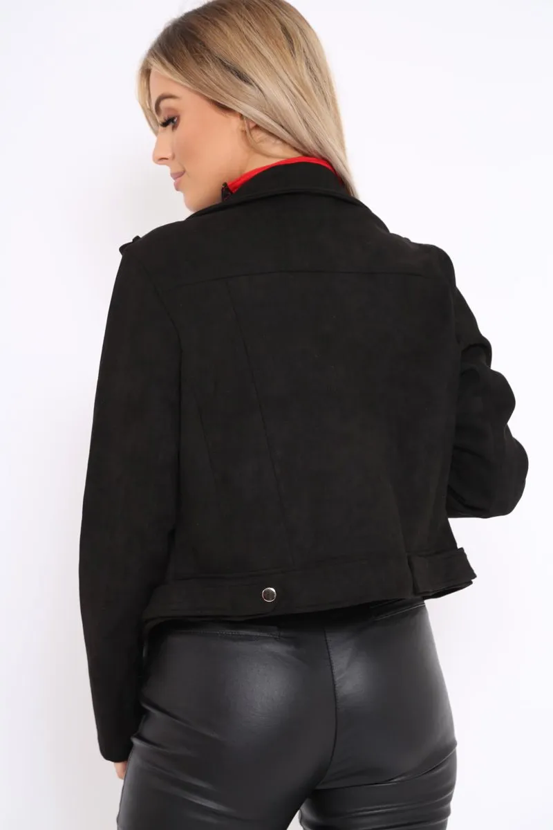 Black Suedette Biker Jacket - Rachel