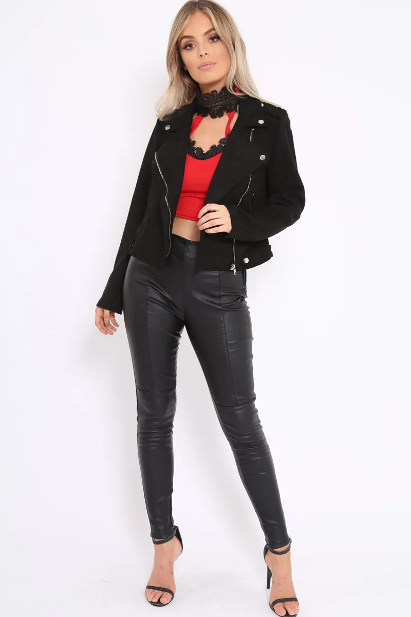 Black Suedette Biker Jacket - Rachel