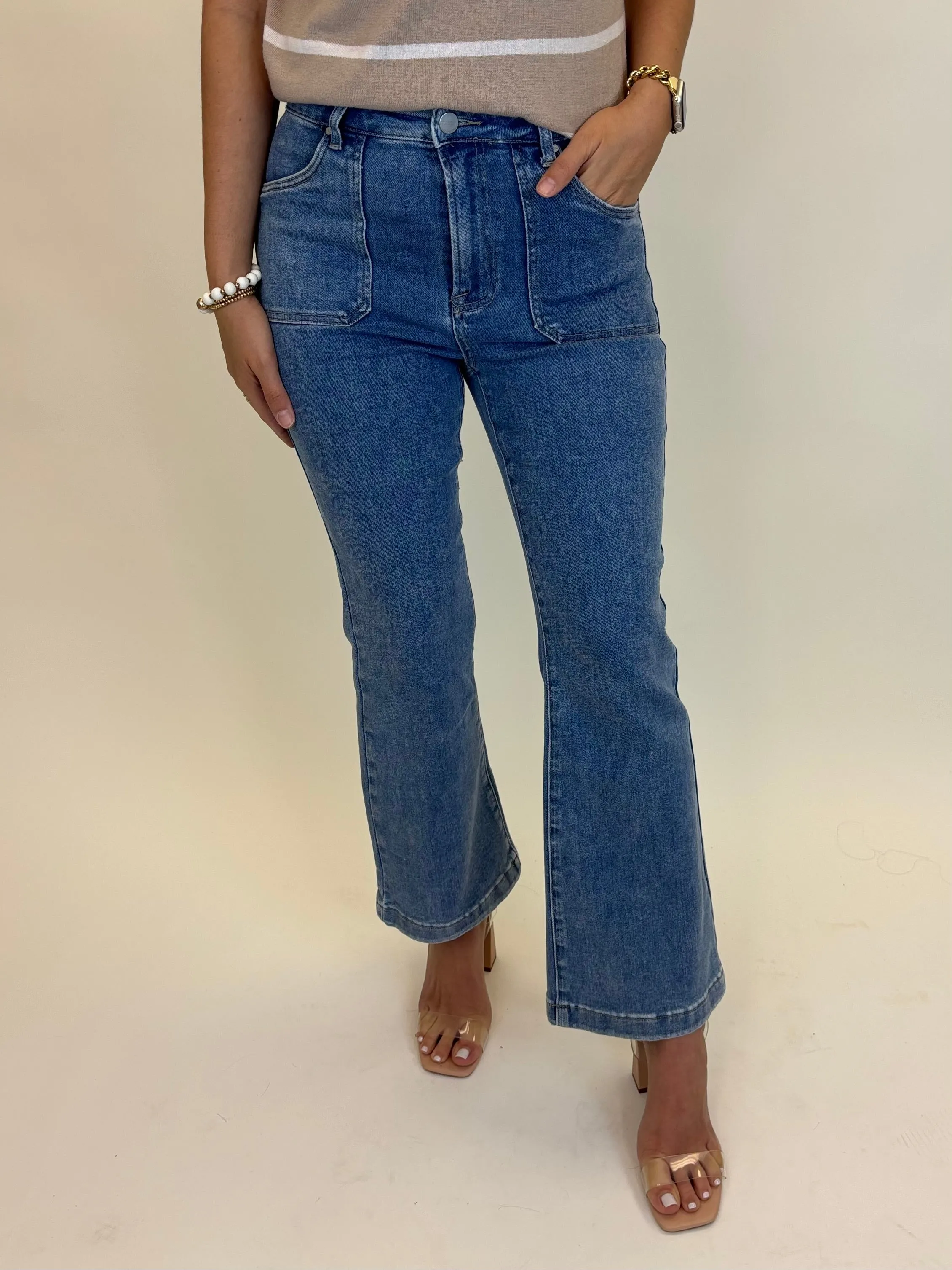 Blair High Rise Patch Pocket Flare Jean