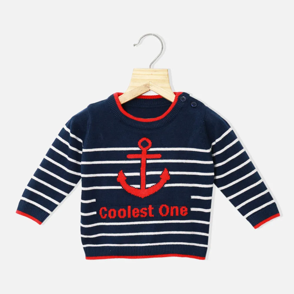 Blue Striped Full Sleeves Sweaters With Anchor Bottom