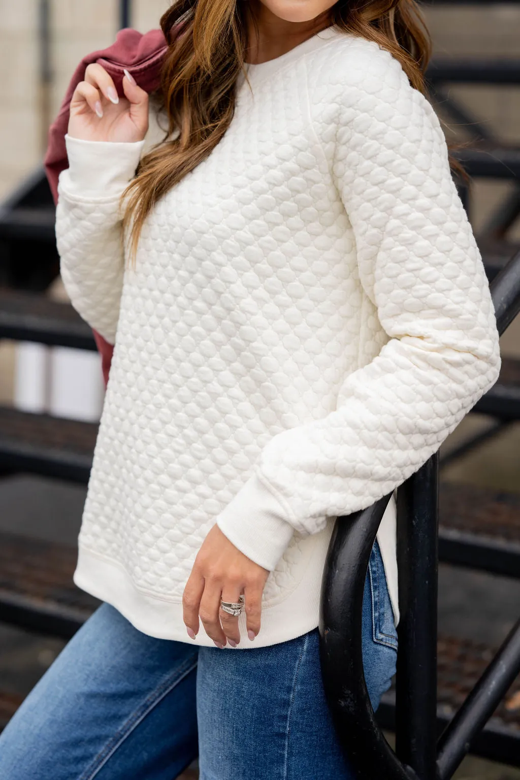 Bold Textured Side Slit Sweatshirt