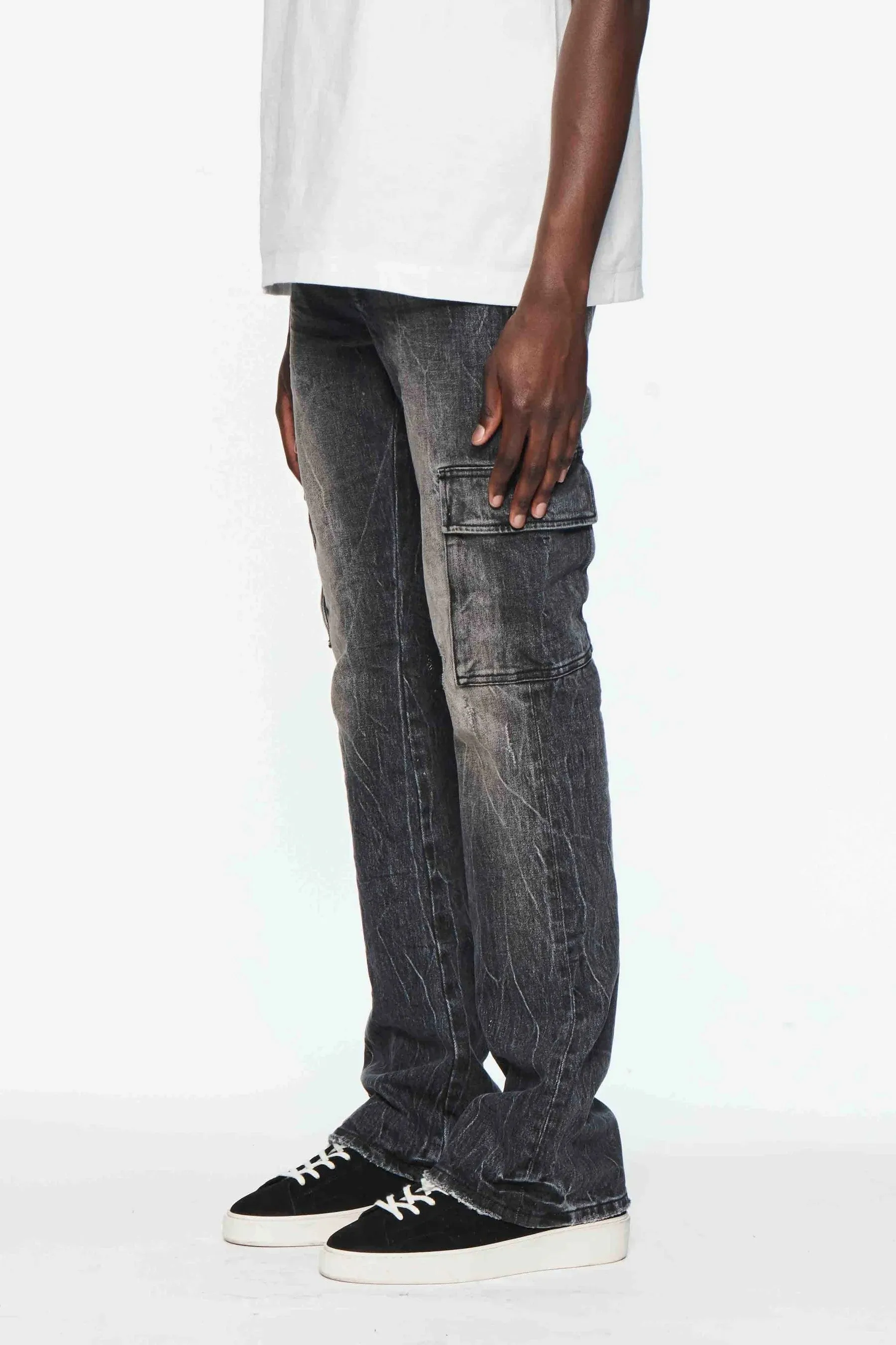 Cargo Flare Tinted Worn Jeans (Black) - P004-CFTW424