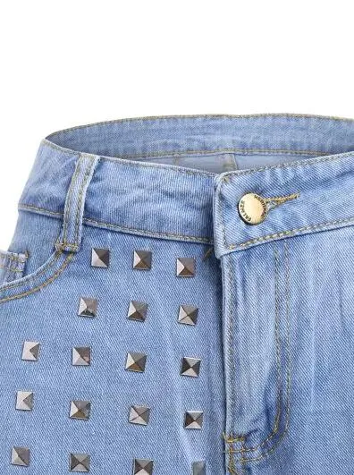 Cheap Studed Frayed Denim Shorts