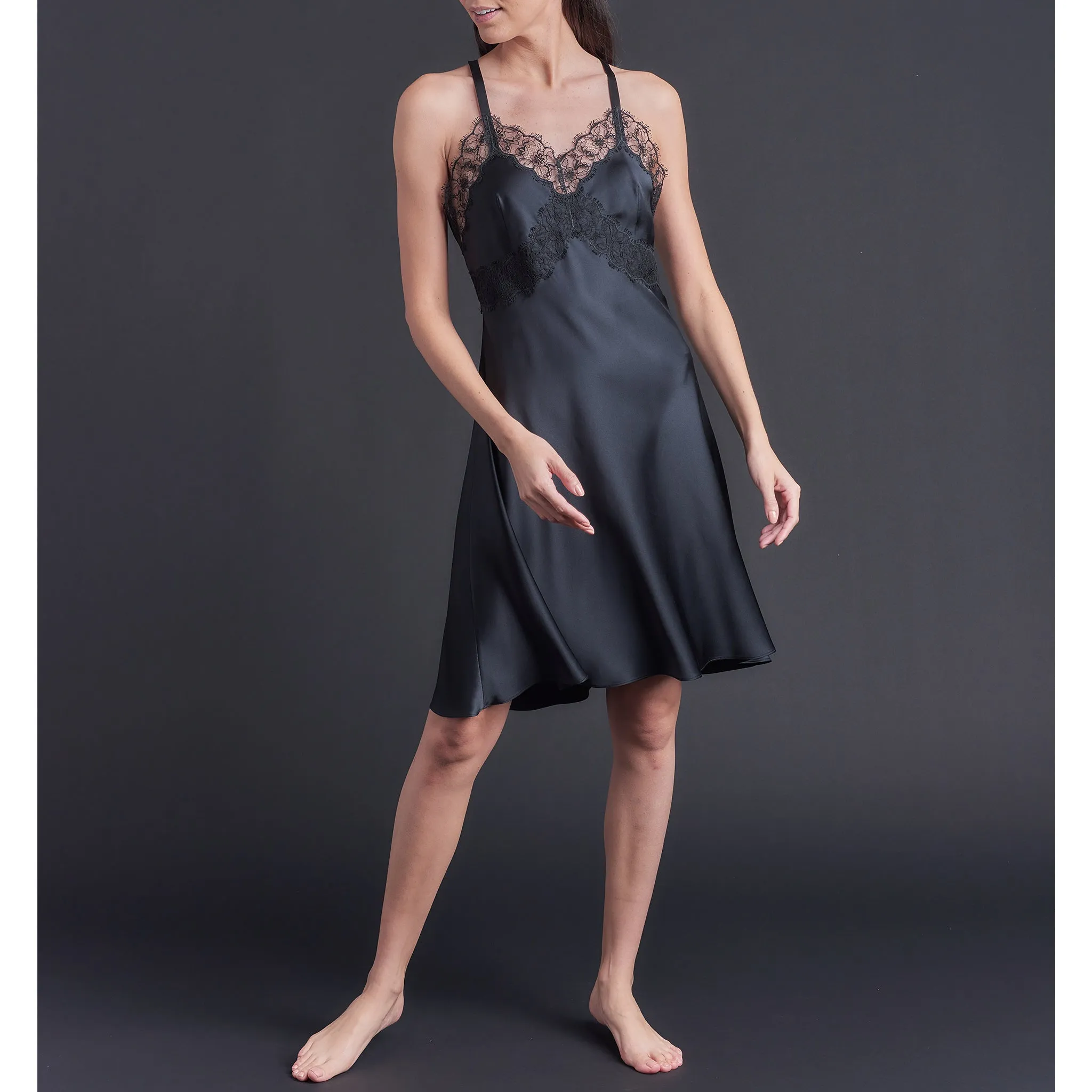 Clio Slip in Black Silk Charmeuse