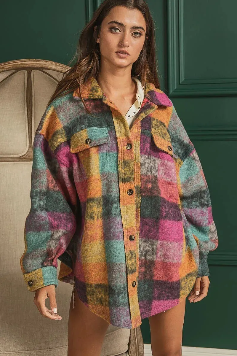 Colorful loose fit buttoned down check shirt jacket