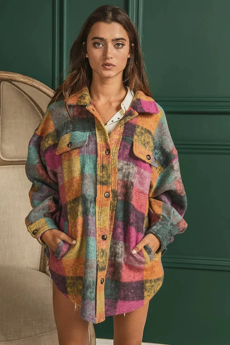 Colorful loose fit buttoned down check shirt jacket