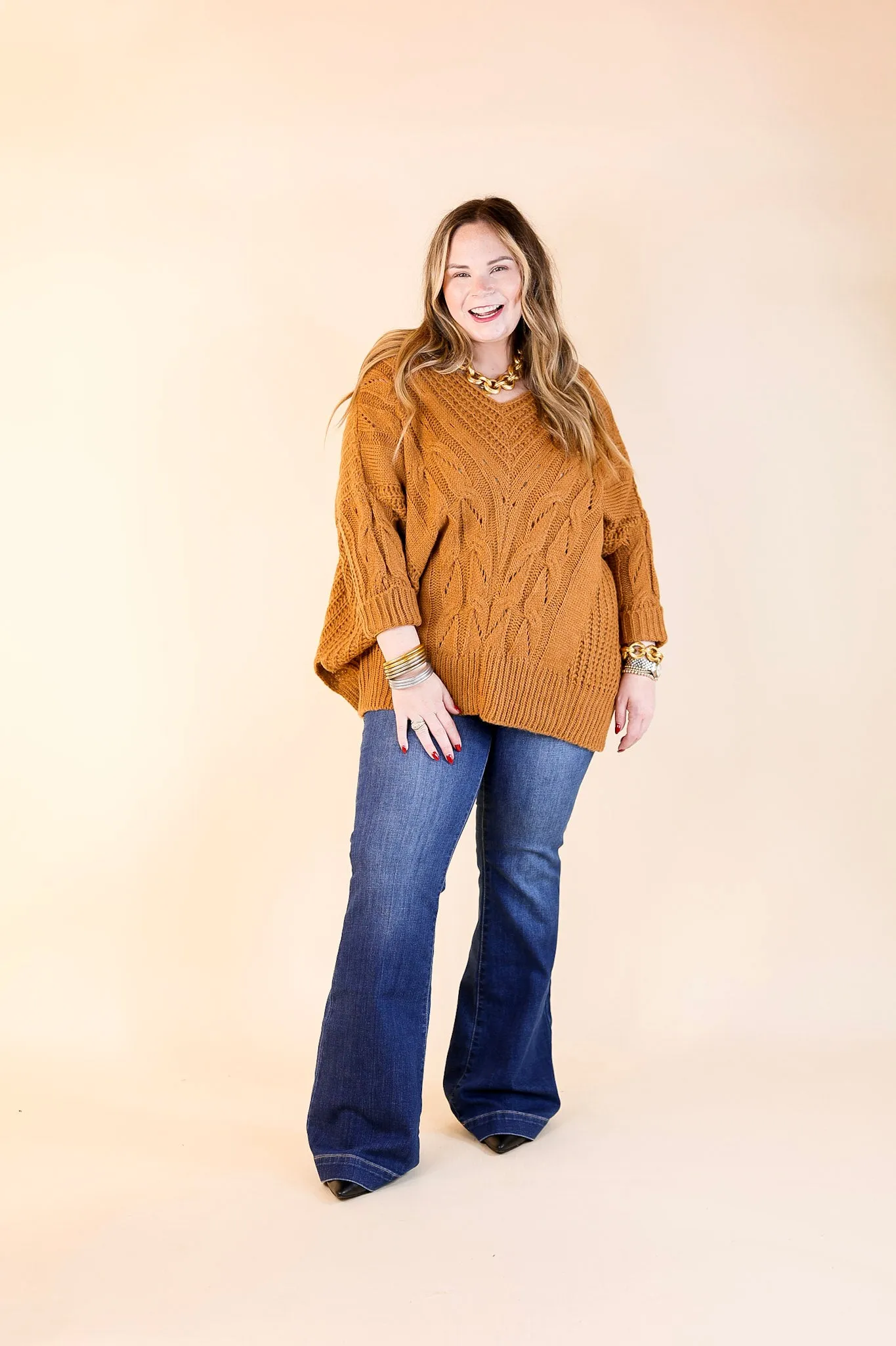 Crisp Morning Air Oversized Dolman 3/4 Sleeve Sweater in Camel Brown