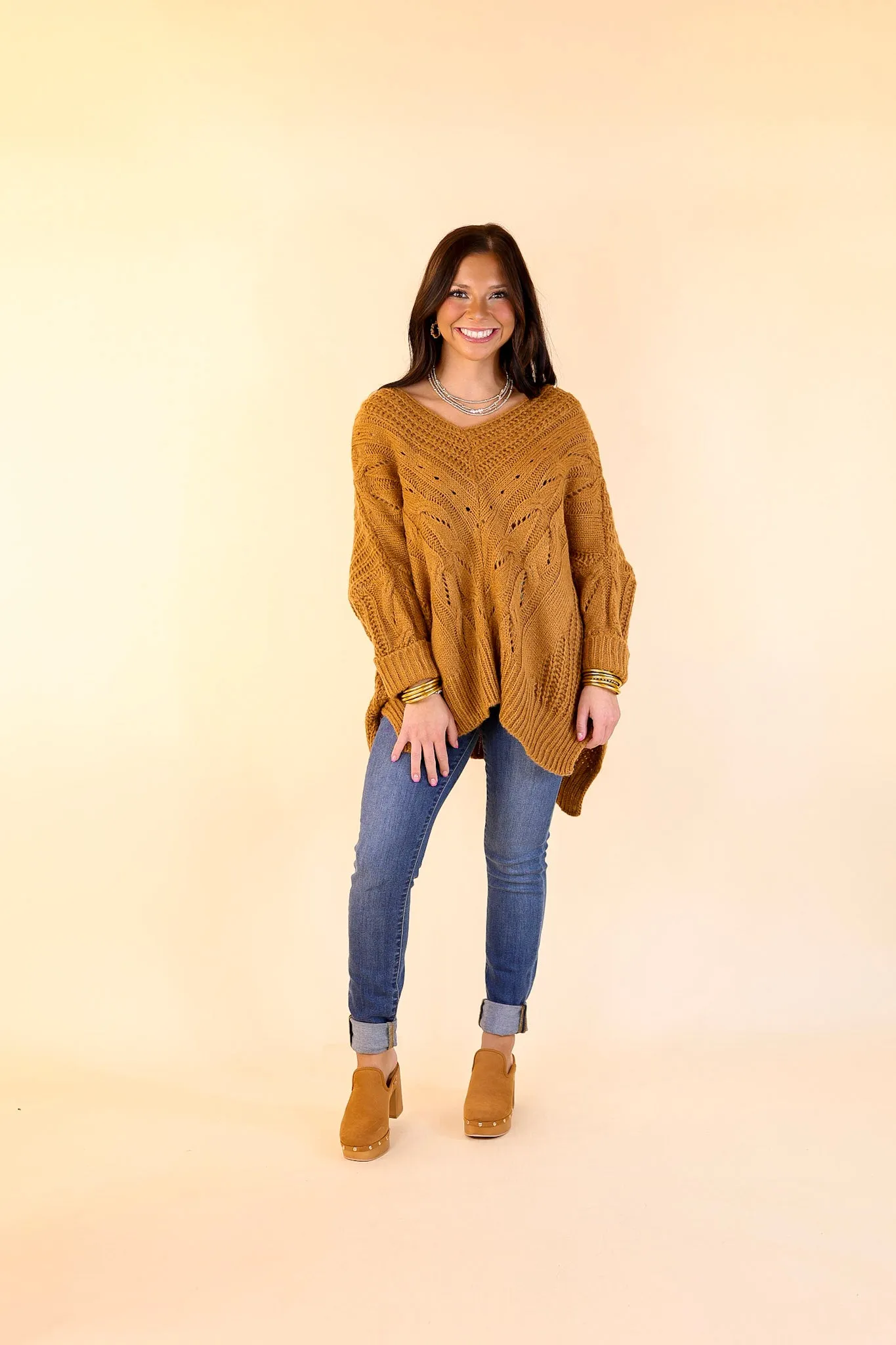 Crisp Morning Air Oversized Dolman 3/4 Sleeve Sweater in Camel Brown