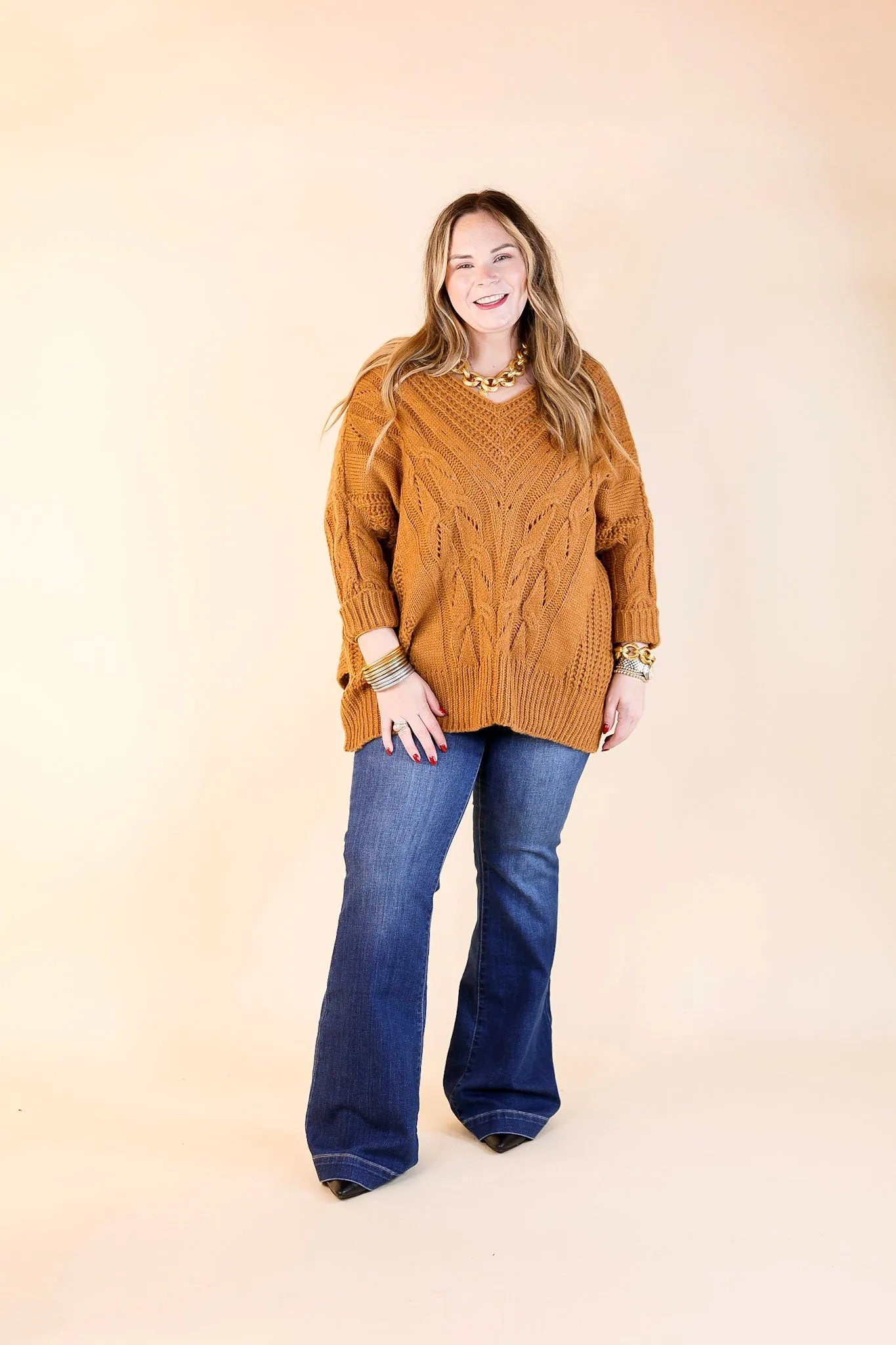 Crisp Morning Air Oversized Dolman 3/4 Sleeve Sweater in Camel Brown