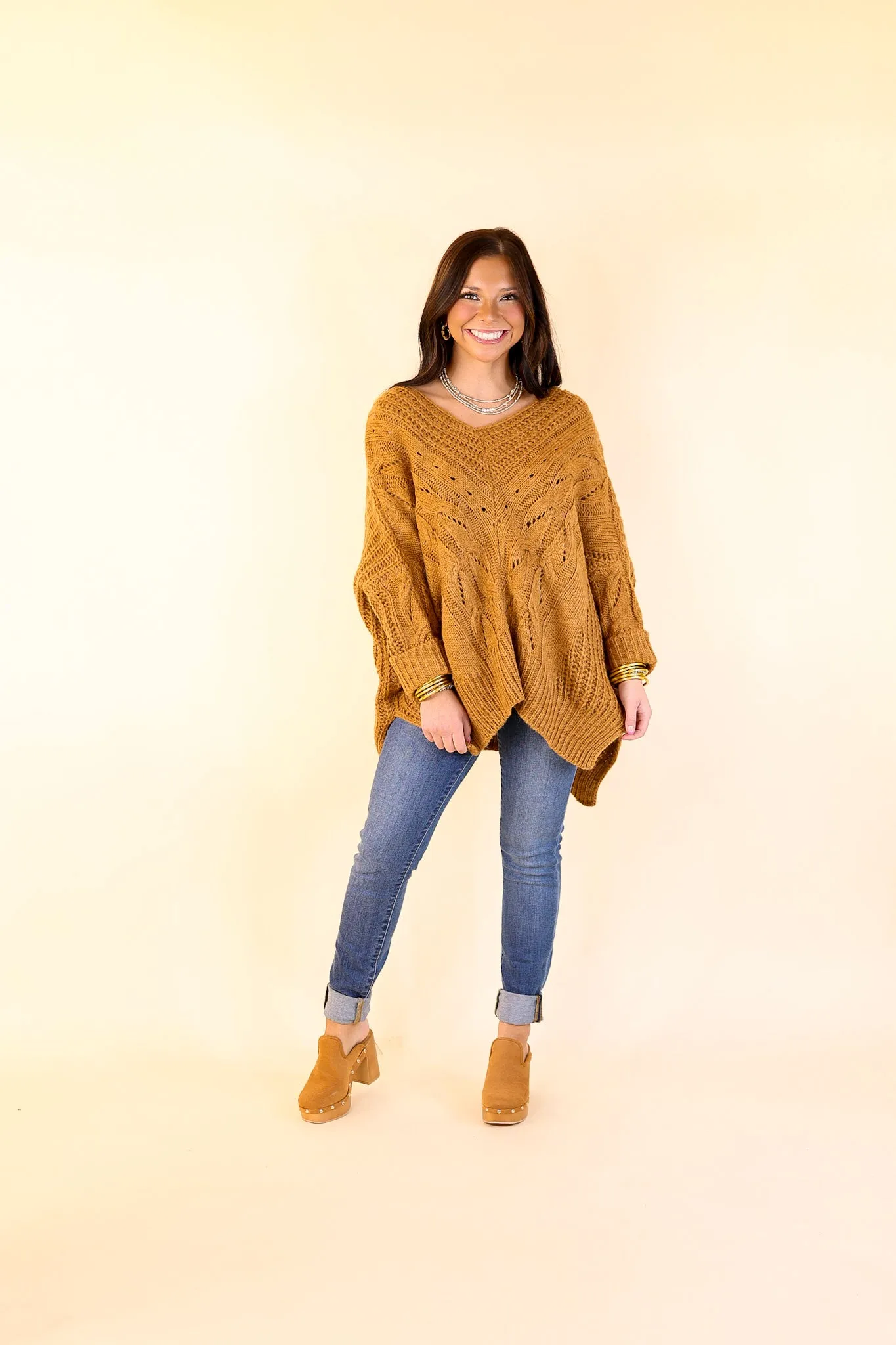 Crisp Morning Air Oversized Dolman 3/4 Sleeve Sweater in Camel Brown