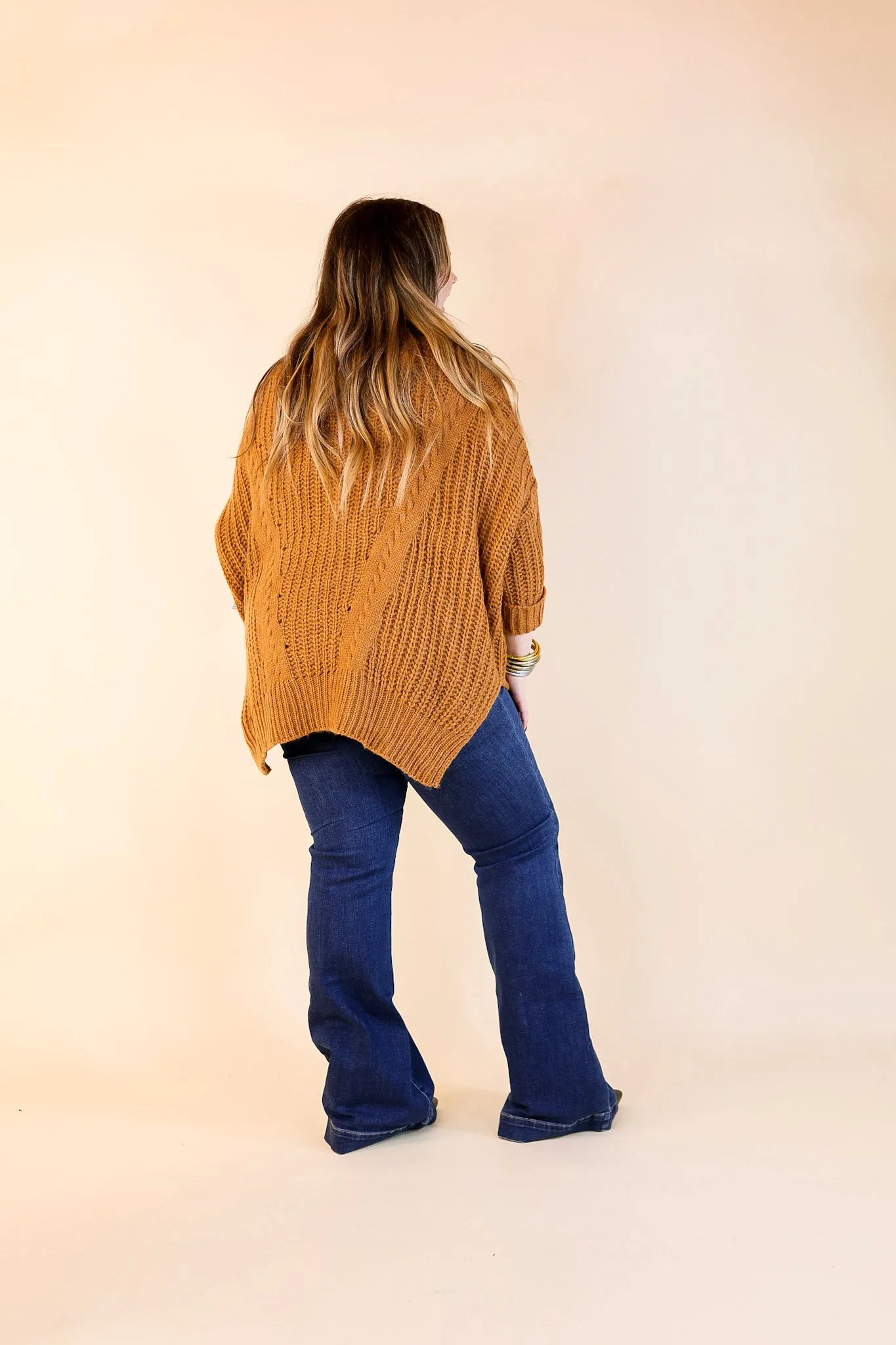 Crisp Morning Air Oversized Dolman 3/4 Sleeve Sweater in Camel Brown