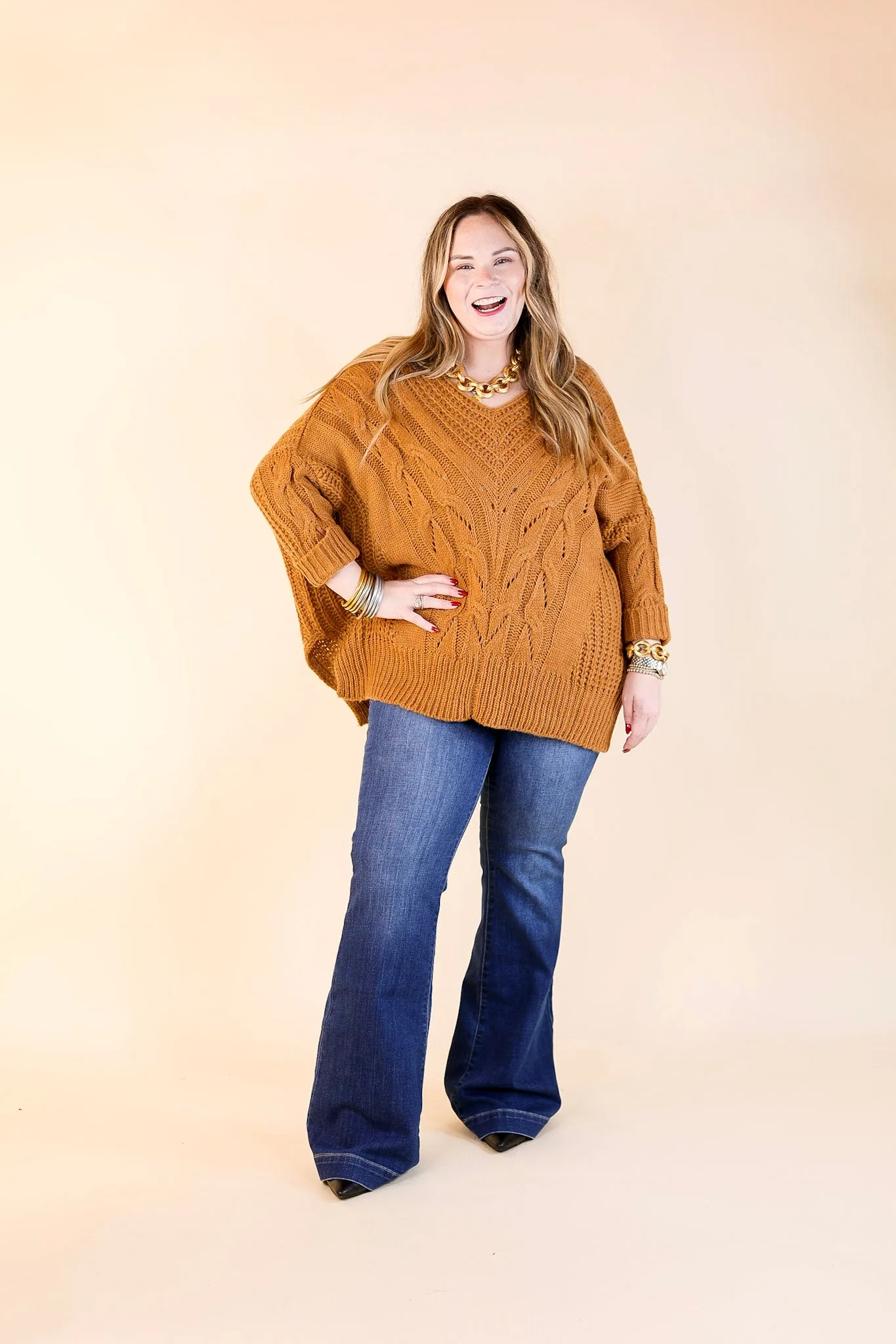 Crisp Morning Air Oversized Dolman 3/4 Sleeve Sweater in Camel Brown