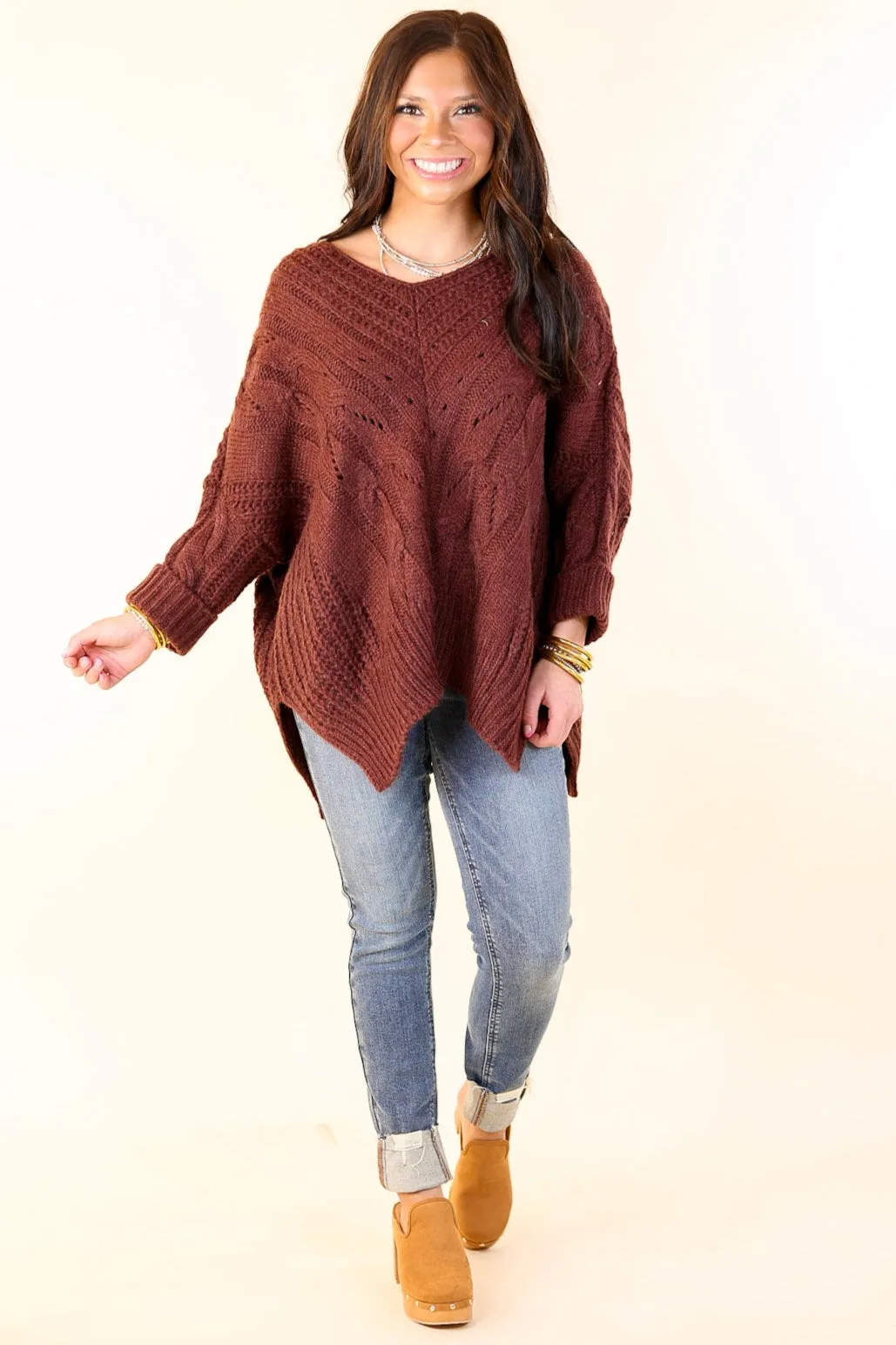 Crisp Morning Air Oversized Dolman 3/4 Sleeve Sweater in Maroon