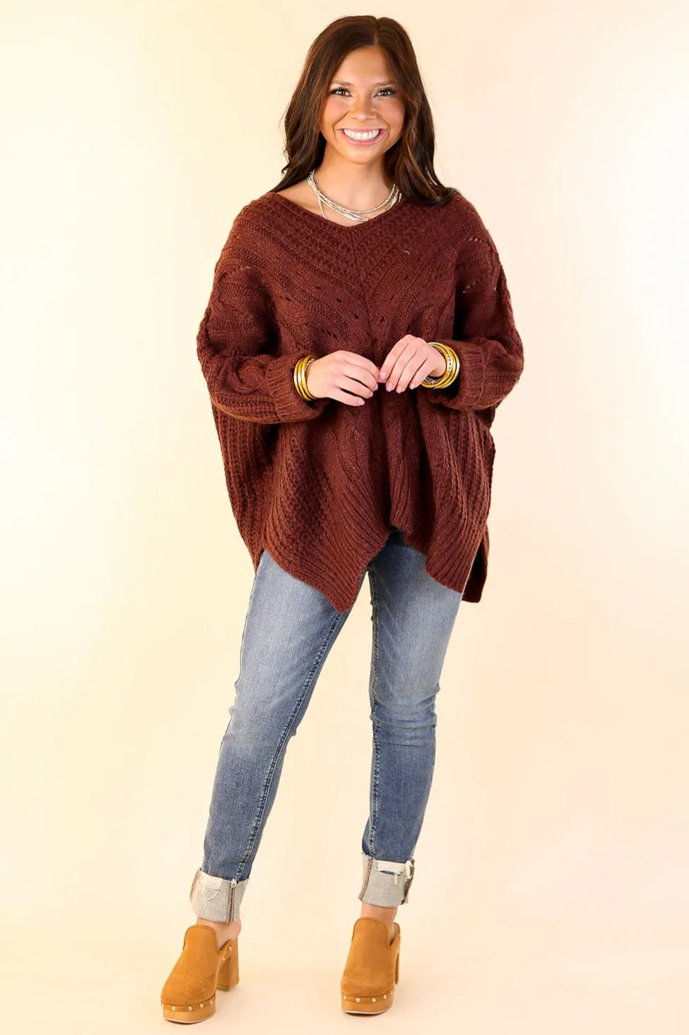 Crisp Morning Air Oversized Dolman 3/4 Sleeve Sweater in Maroon