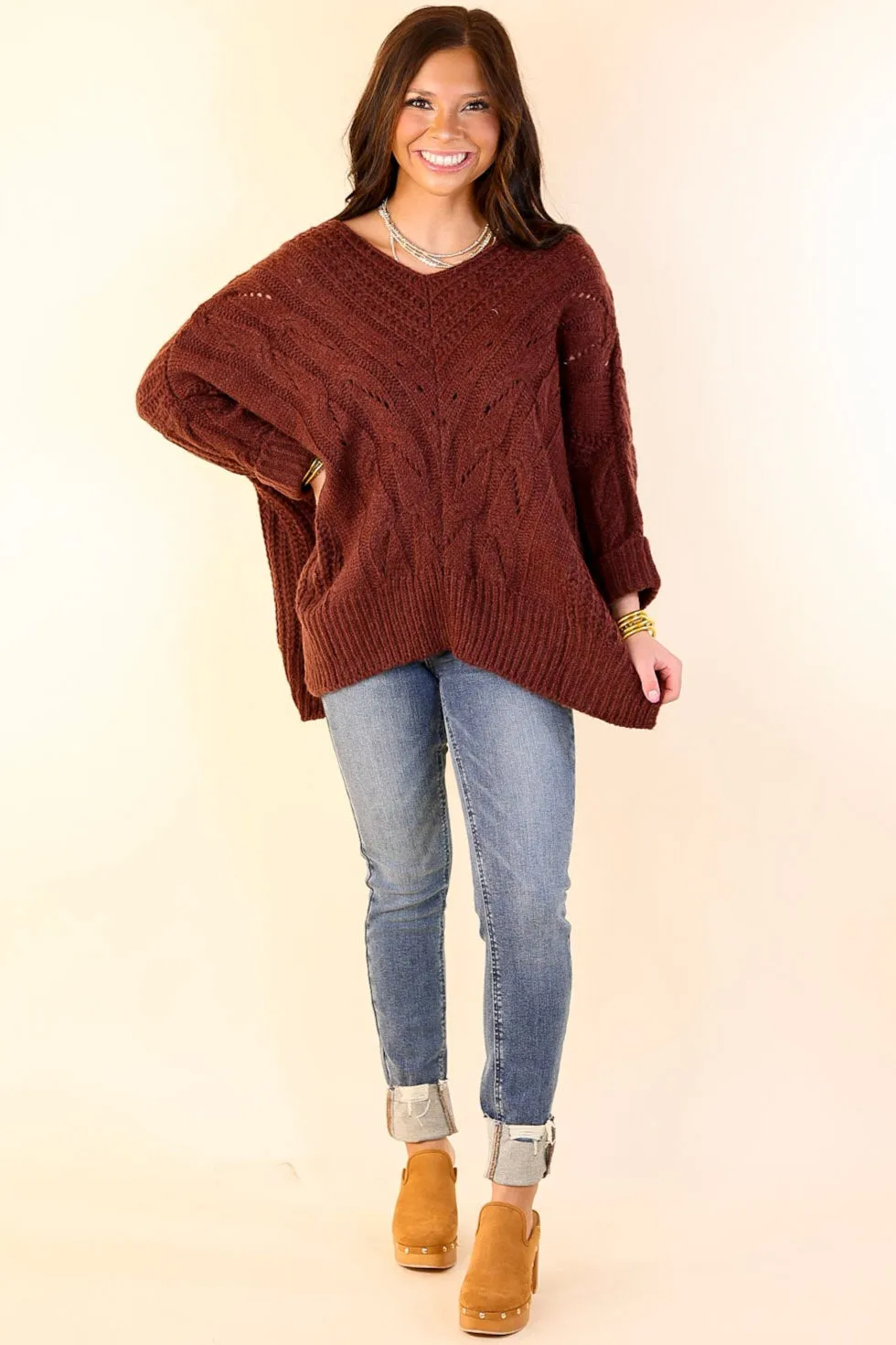 Crisp Morning Air Oversized Dolman 3/4 Sleeve Sweater in Maroon