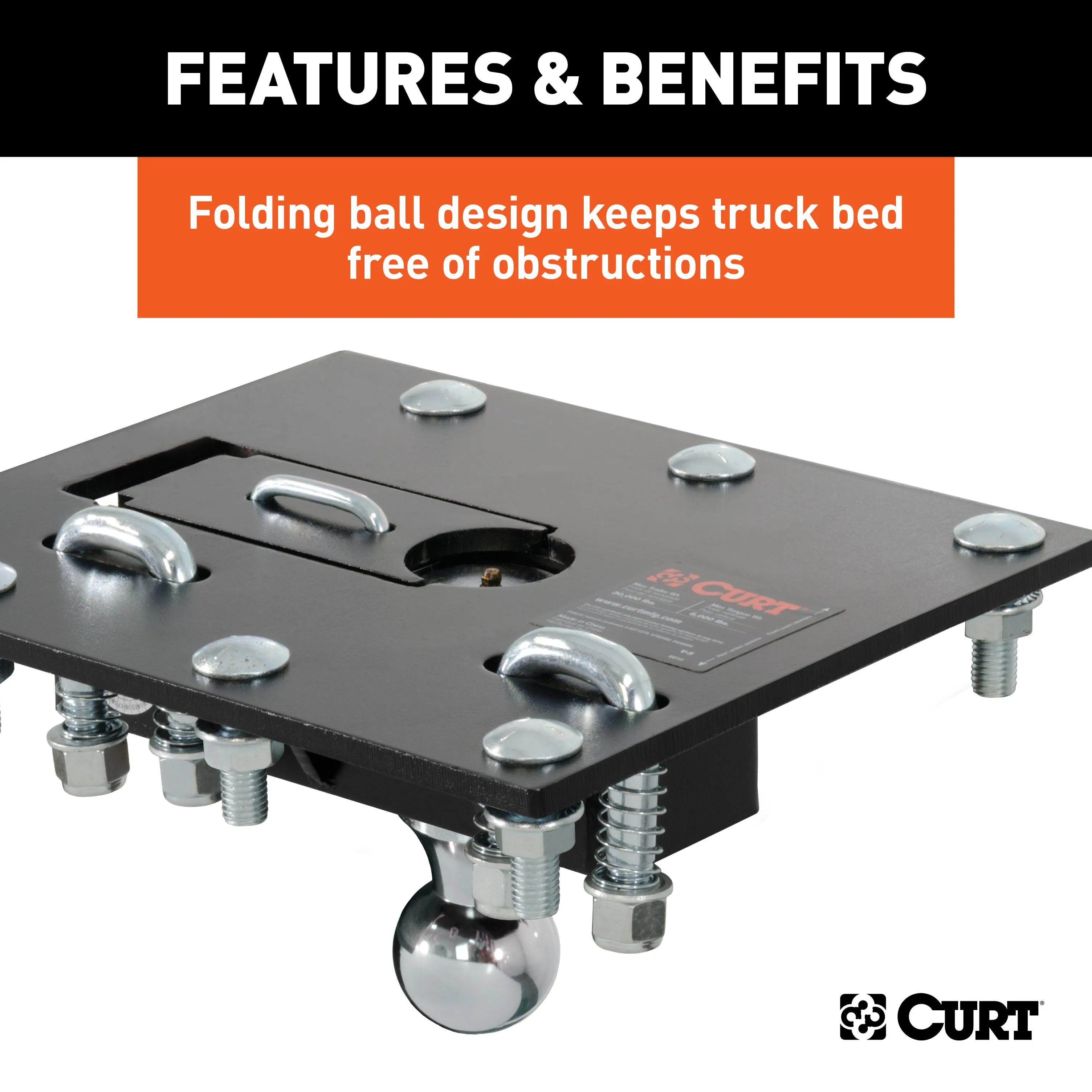 CURT 61052 CURT 61052 Over-Bed Folding Ball Gooseneck Hitch; 30;000 lbs; 2-5/16-Inch Ball