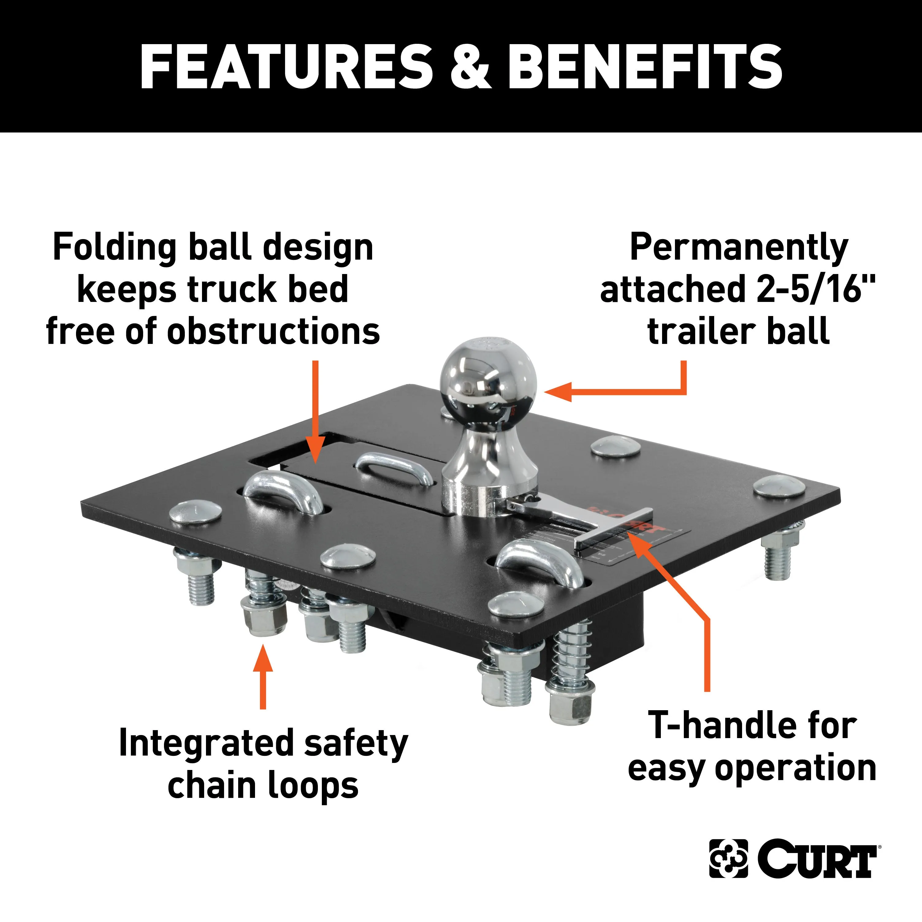 CURT 61052 CURT 61052 Over-Bed Folding Ball Gooseneck Hitch; 30;000 lbs; 2-5/16-Inch Ball