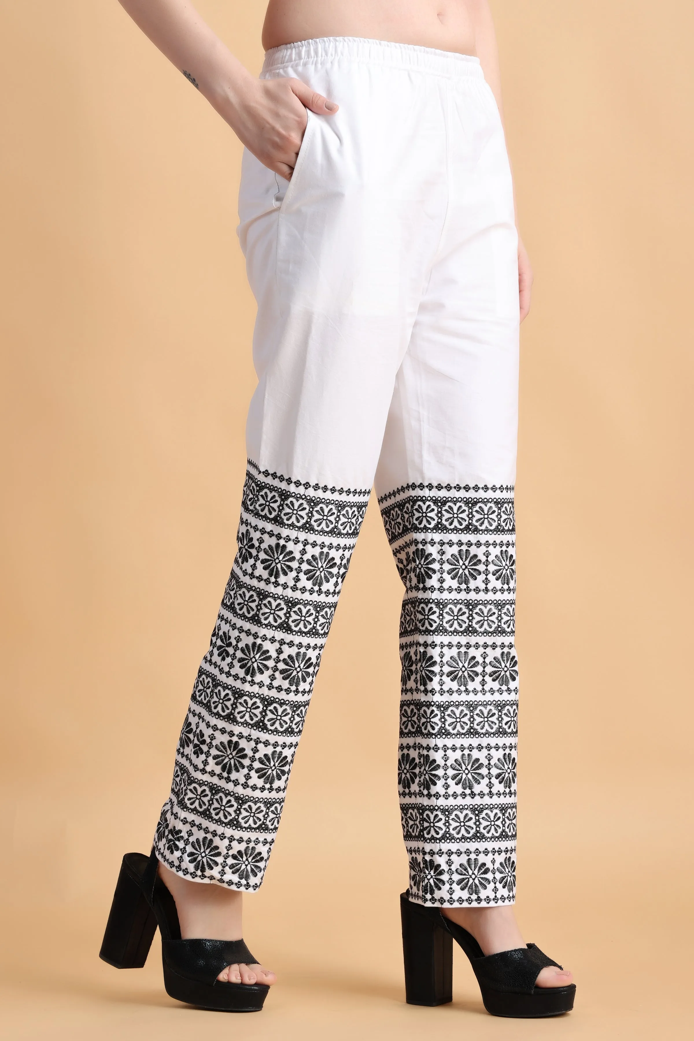 Detailed All Around Cotton Pants