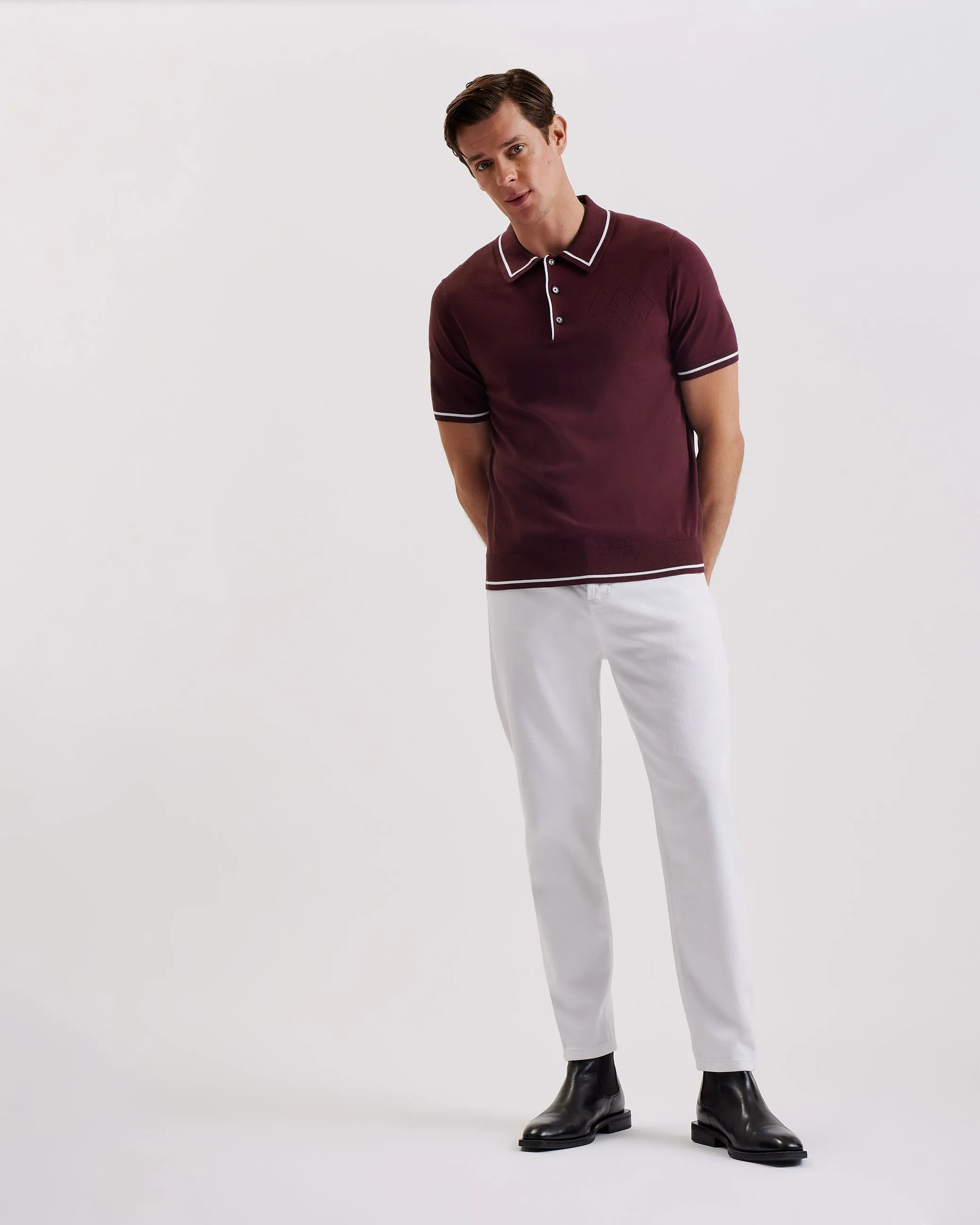 Dunow Ss Pointelle Diamond Polo Maroon