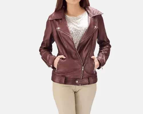 Exquisite Maroon Leather Biker Jacket