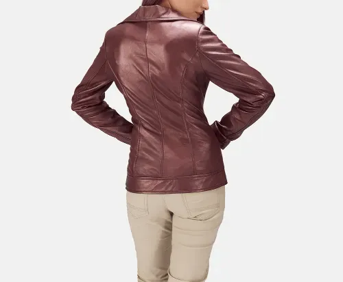 Exquisite Maroon Leather Biker Jacket