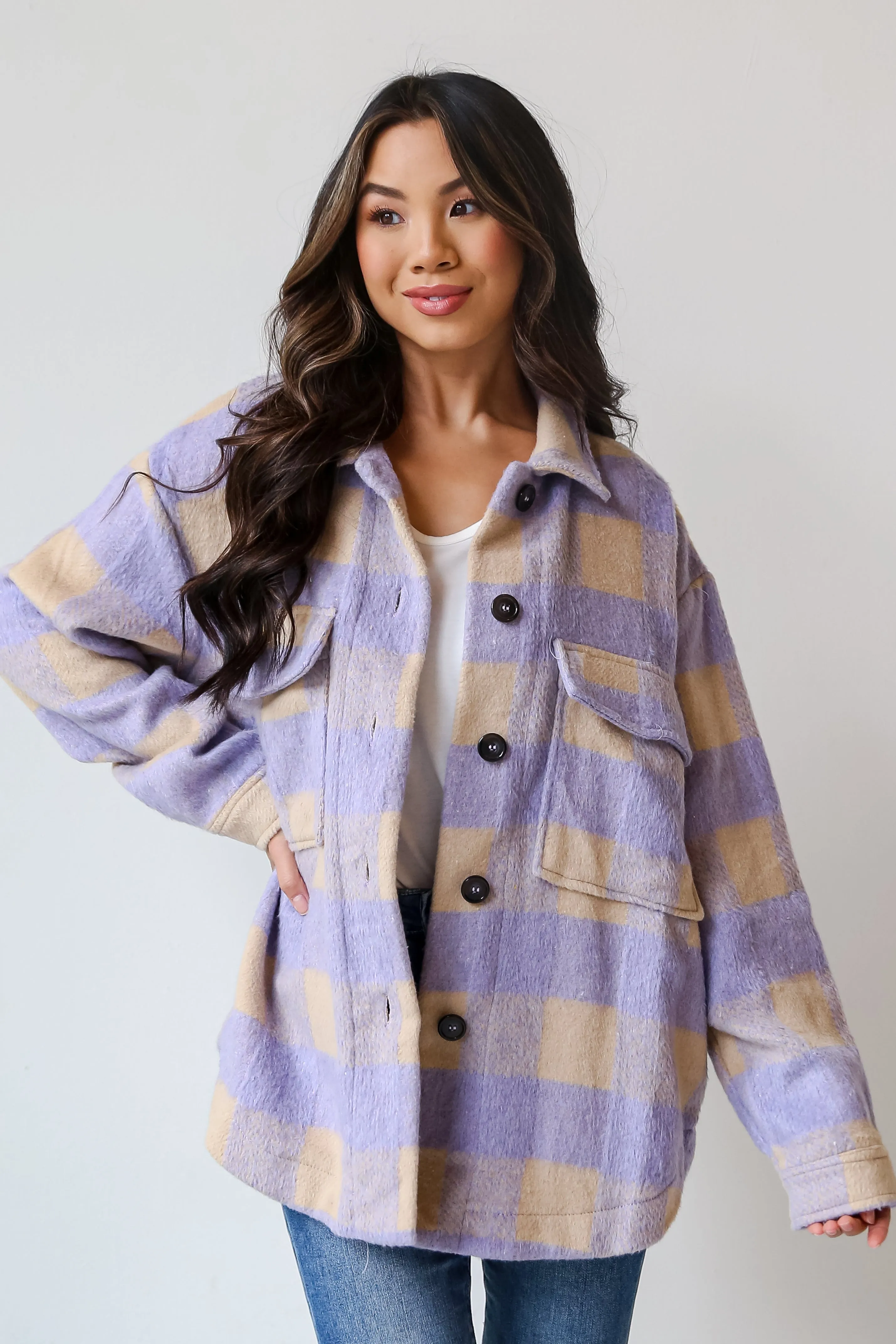 FINAL SALE - Cozy Sensation Lavender Plaid Shacket