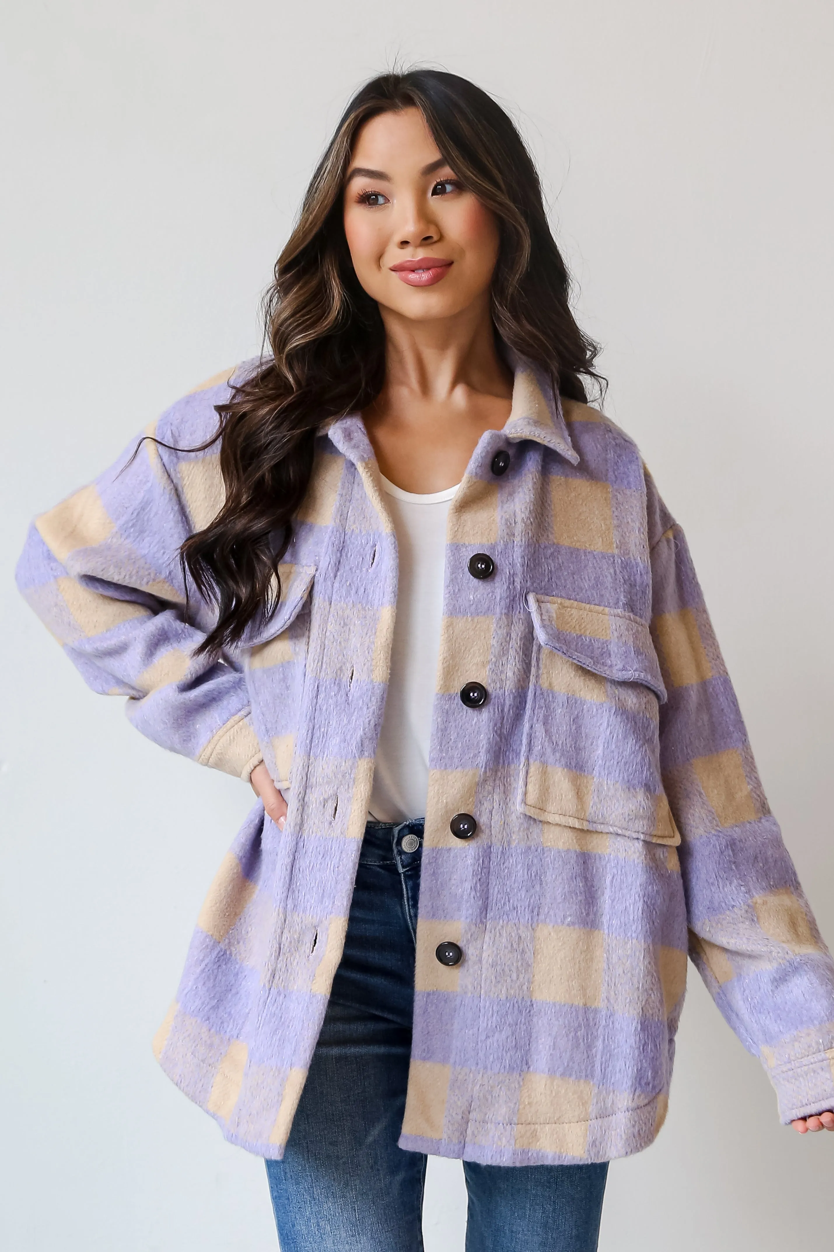 FINAL SALE - Cozy Sensation Lavender Plaid Shacket