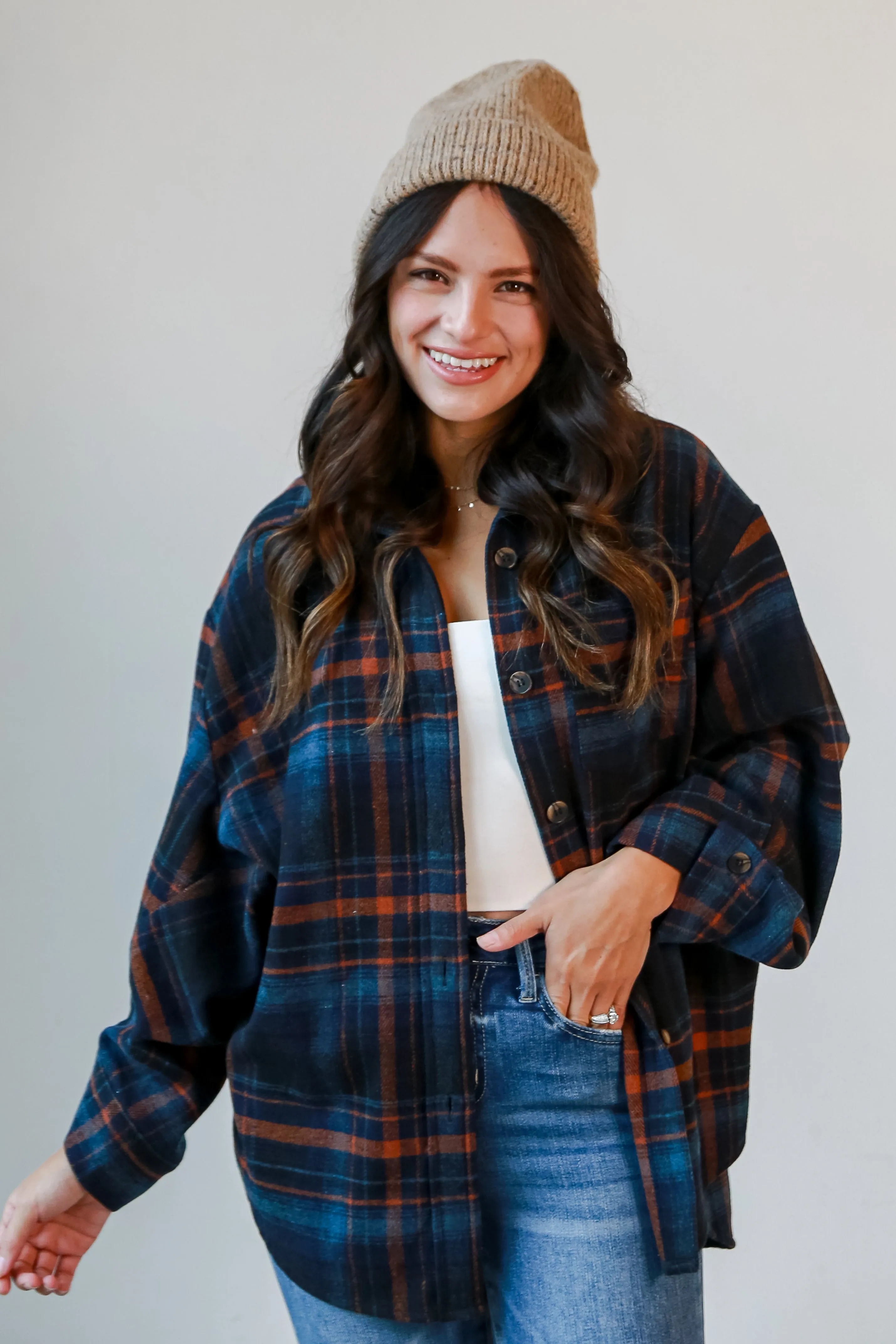 FINAL SALE - Sweetest Mood Navy Plaid Shacket