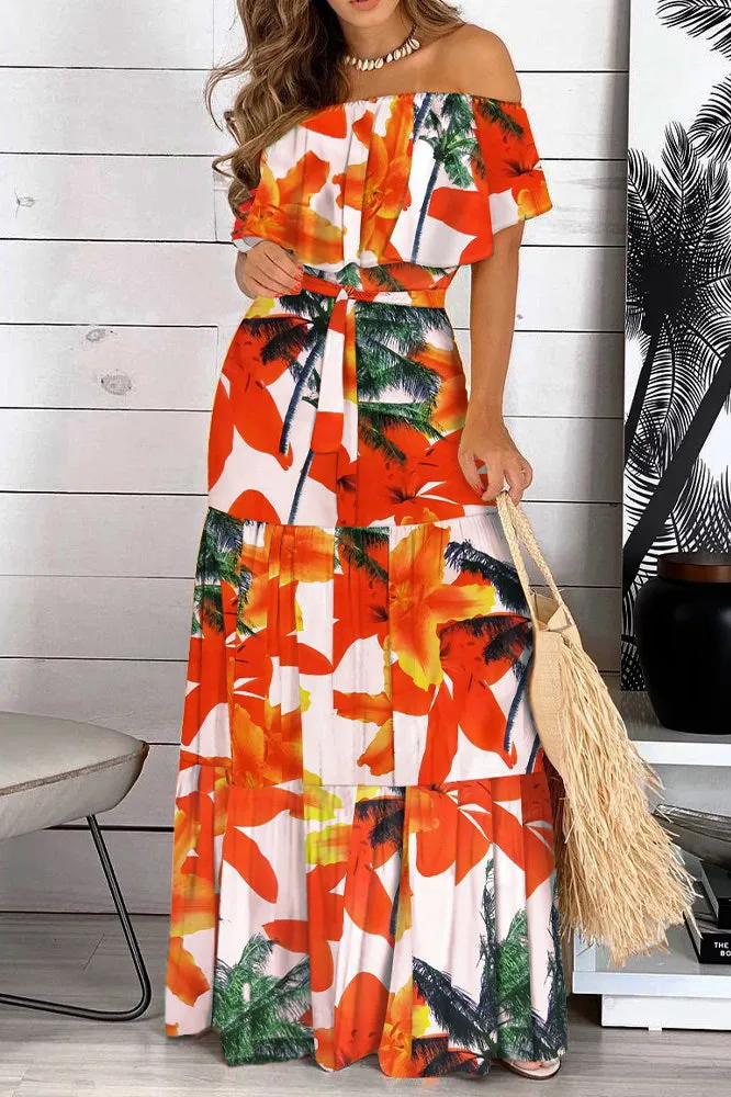 Floral Print Off Shoulder Maxi Dress