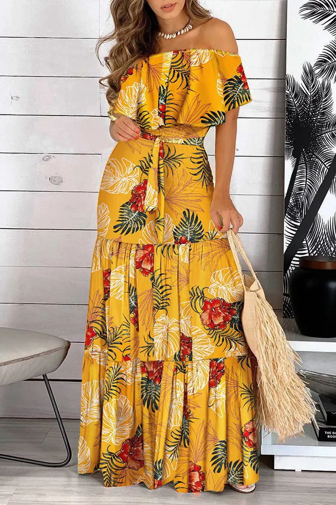 Floral Print Off Shoulder Maxi Dress