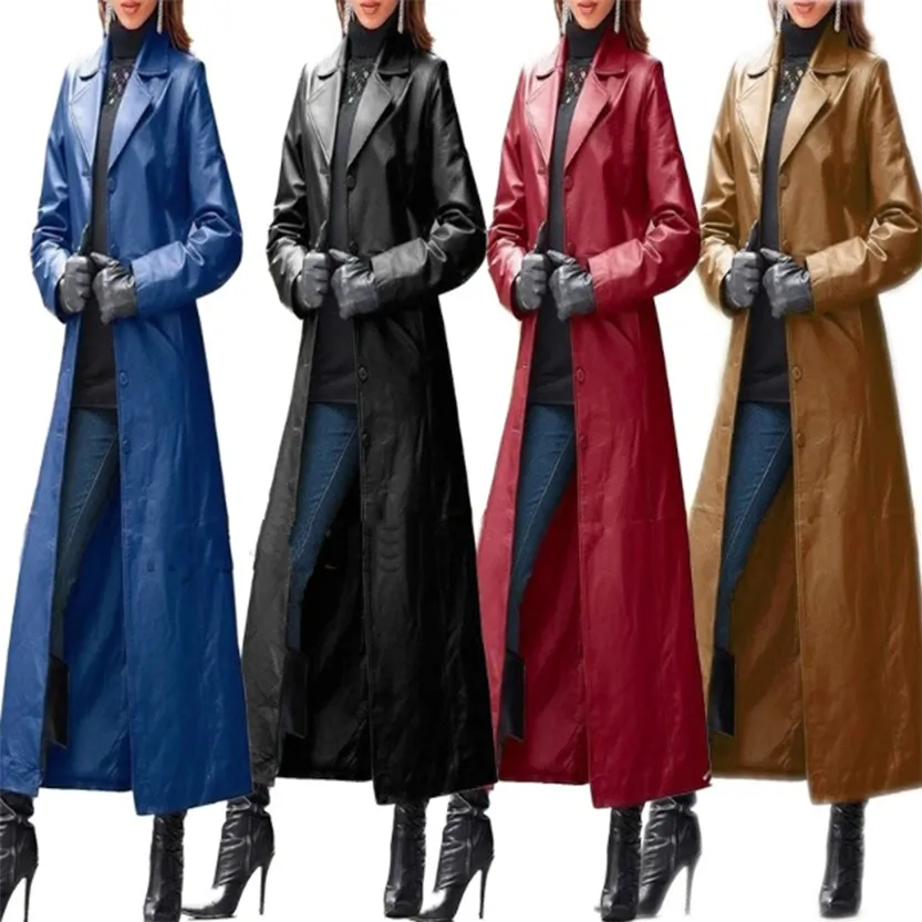 Funki Buys | Jackets | Women's Long Faux Leather Trench Coat