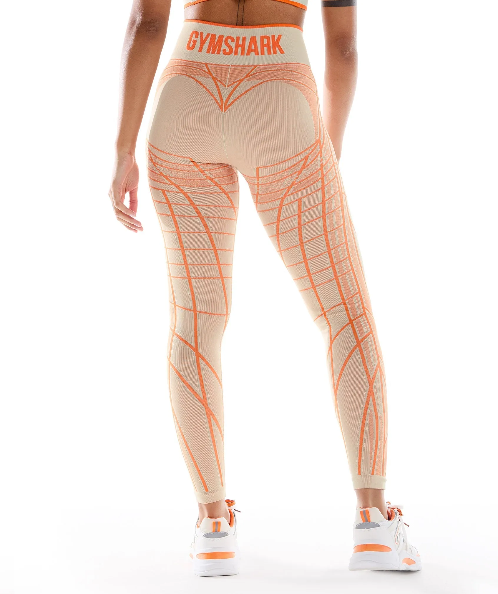 Gymshark Wtflex Linear Seamless Leggings - Pebble Grey/Orange/Coconut White