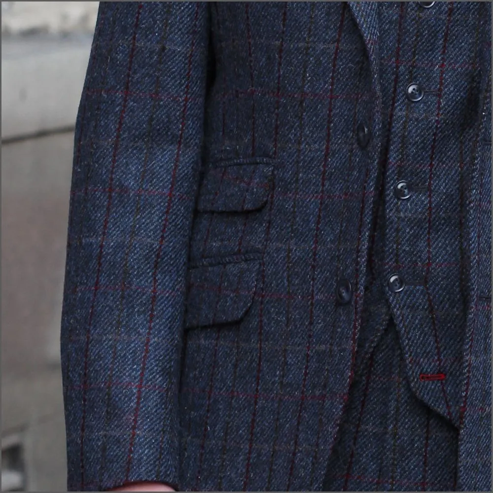 Harris Tweed Blue, Wine Check 3pc Suit>