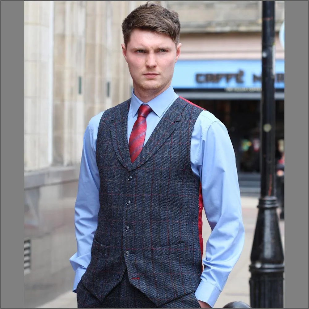 Harris Tweed Blue, Wine Check 3pc Suit>