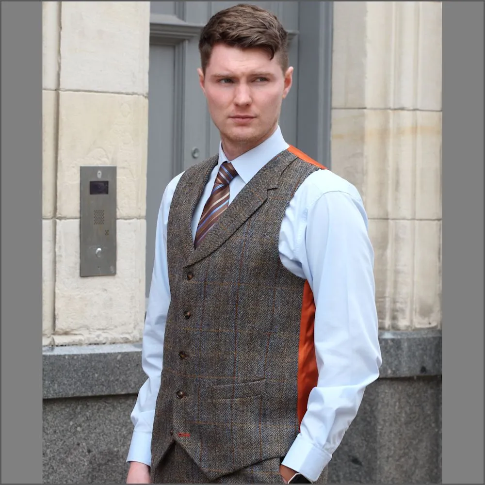 Harris Tweed Brown, Blue, Herringbone 3pc Suit>