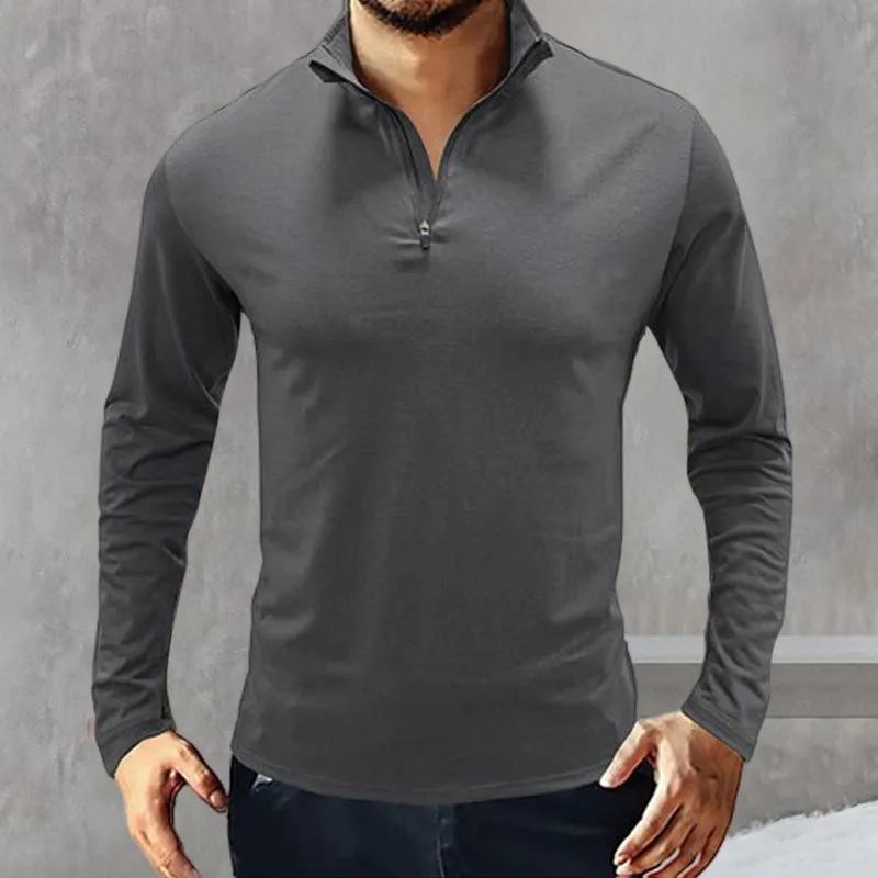 High-neck Long-sleeved Zippered T-shirt