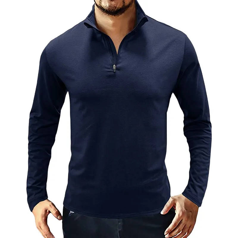 High-neck Long-sleeved Zippered T-shirt