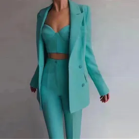 High Quality Casual Office Business Women    plus Bra Pants Blazer Suit Set