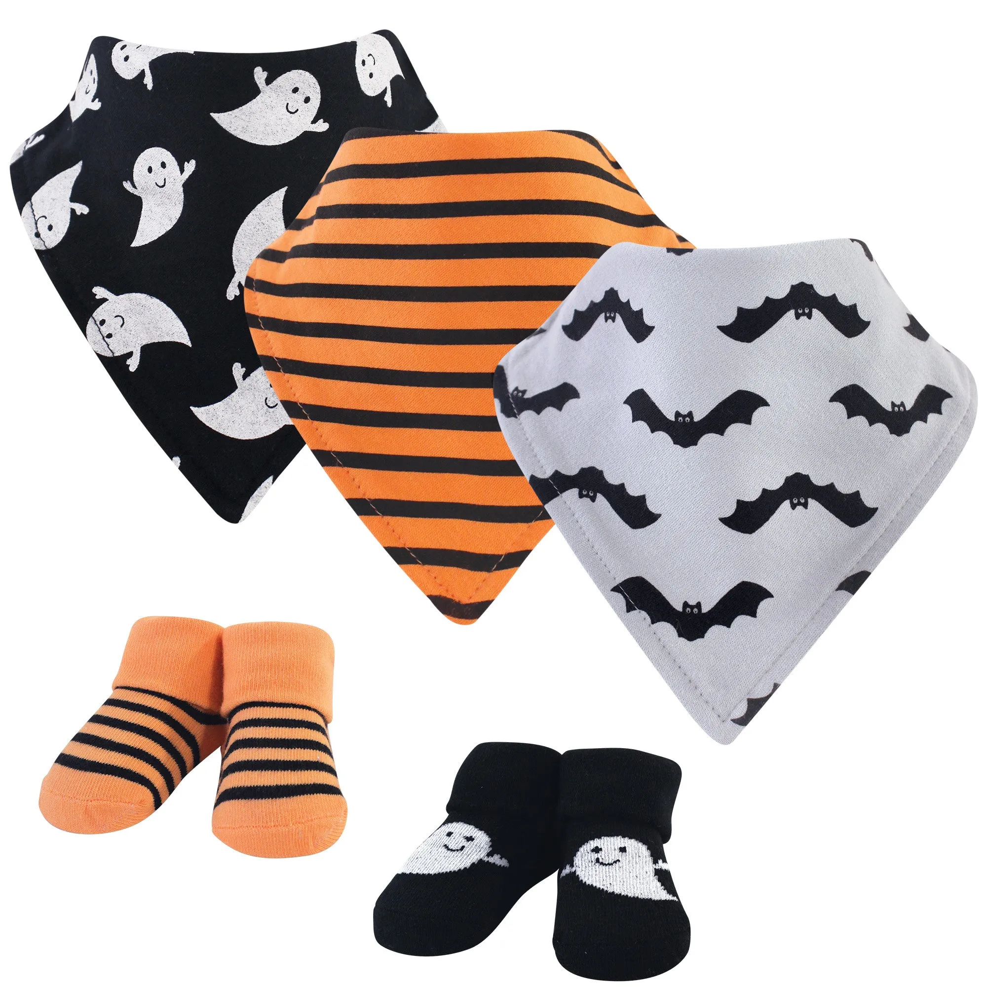 Hudson Baby Cotton Bib and Sock Set, Ghost